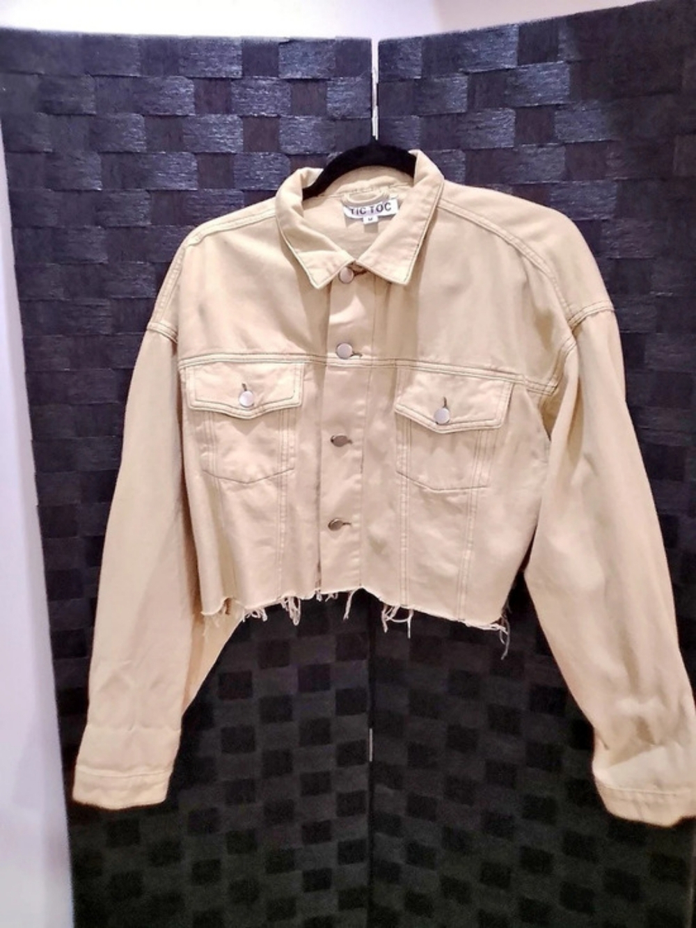 TIC TOC Cropped Cotton Jean Jacket in Beige Size Medium